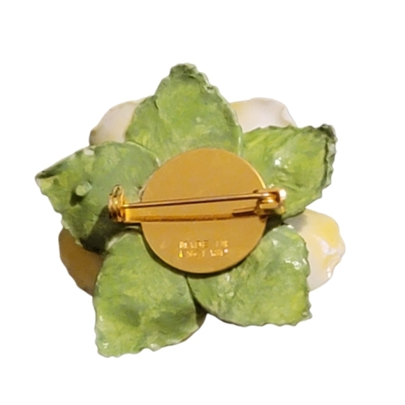 Vintage Yellow Rose Brooch Bone China Made in England Pin Cottagecore - Picture 2 of 9